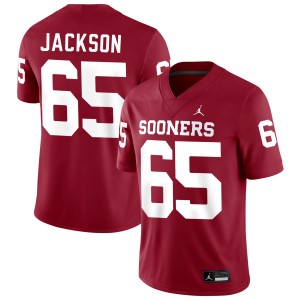 Men Jayden Jackson Crimson Oklahoma #65 NCAA Jerseys 431245-962