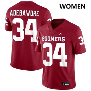 Women Adepoju Adebawore Crimson Boomer Sooner #34 Alumni Jerseys 810126-897