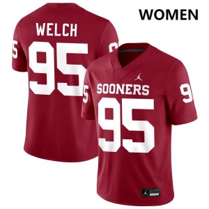 Women Austin Welch Crimson OU Sooners #95 Game Jerseys 981008-854