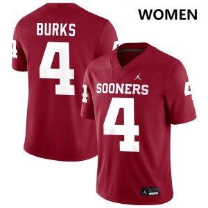 Women Deion Burks Crimson OU Sooners #4 Game Jerseys 284779-718
