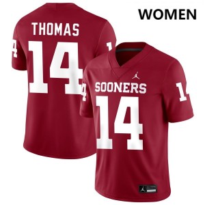 Women Elijah Thomas Crimson Oklahoma #14 Game Jerseys 461289-727