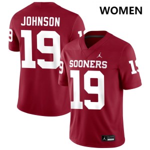 Women Jacobe Johnson Crimson Oklahoma #19 Replica Jerseys 714010-313