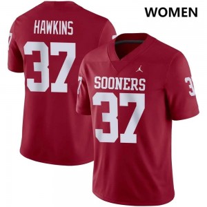 Women Maliek Hawkins Crimson Boomer Sooner #37 Replica Jersey 296544-260
