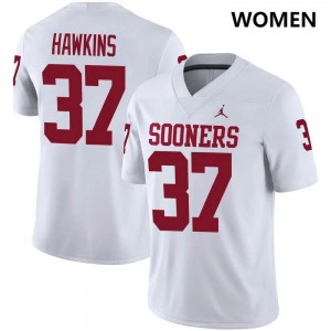 Women Maliek Hawkins White Oklahoma Sooners #37 NCAA Jerseys 364110-450