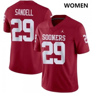 Women Tate Sandell Crimson Boomer Sooner #29 Game Jerseys 890542-455