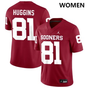 Women Will Huggins Crimson OU Sooners #81 Player Jersey 174394-745