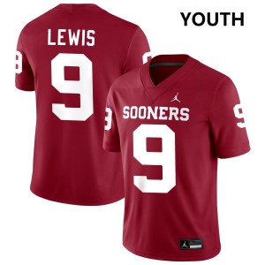 Youth Keontez Lewis Crimson Boomer Sooner #9 University Jerseys 279037-389
