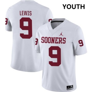 Youth Keontez Lewis White Boomer Sooner #9 University Jerseys 363283-180