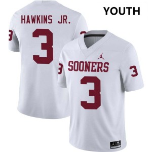 Youth Michael Hawkins Jr. White Oklahoma Sooners #3 Stitched Jersey 472468-135