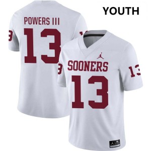 Youth Reggie Powers III White Boomer Sooner #13 Game Jersey 131939-619